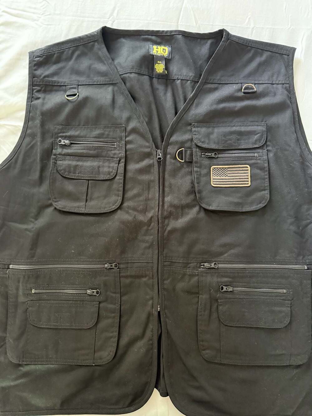 HQ ISSUE Multi-Pocket Concealment Tactical Vest with American Flag Patch, 4XL